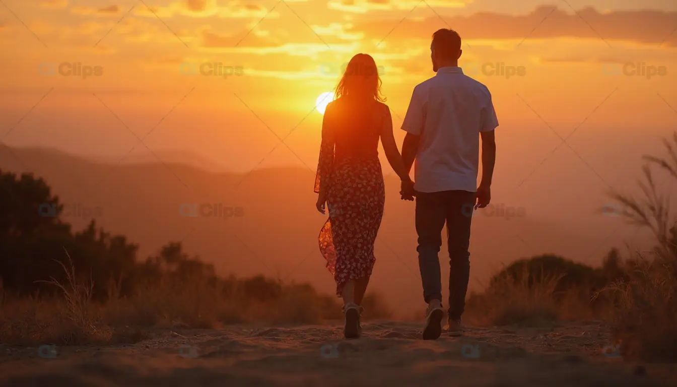 Couple Walking at Sunset