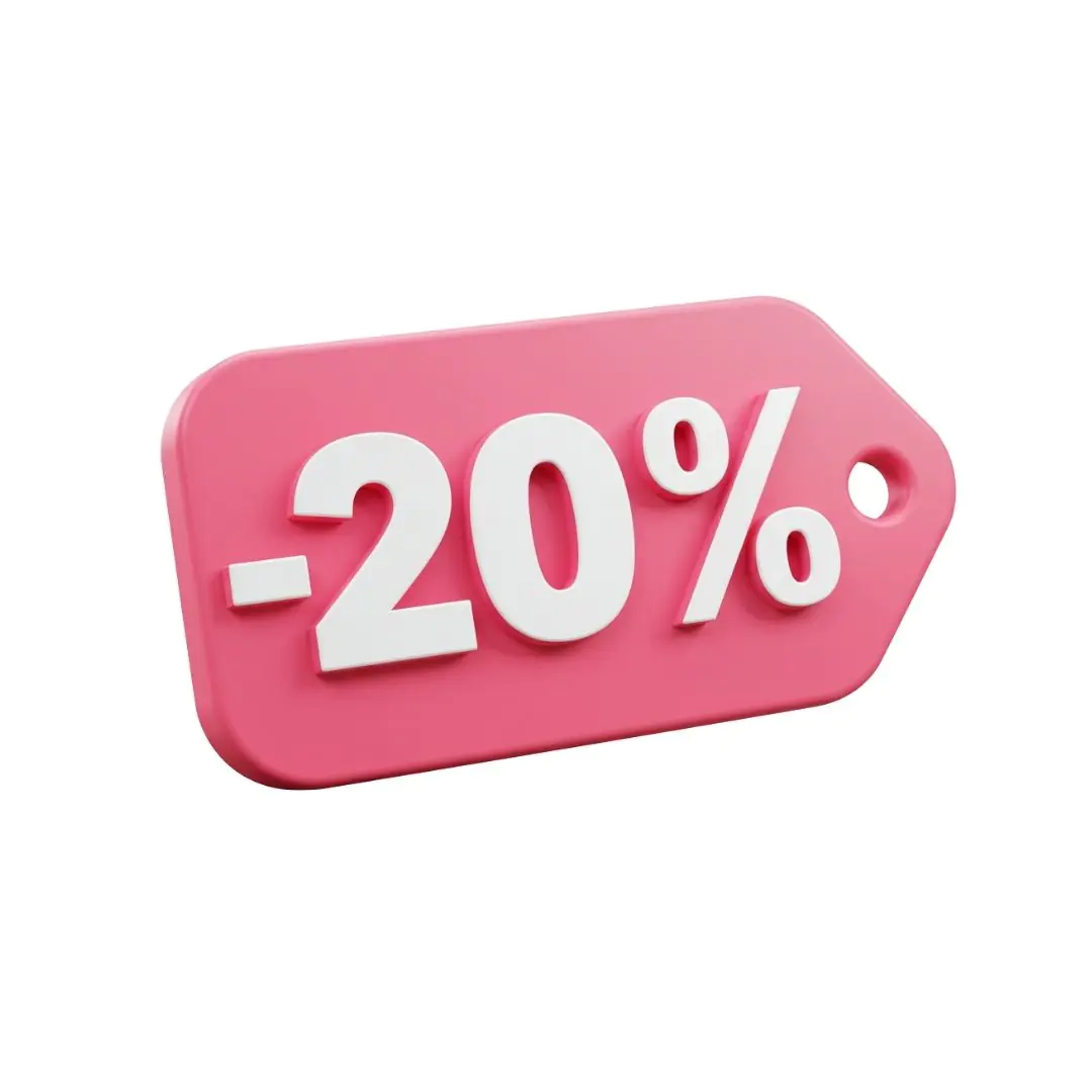 Pink 3D discount tag with twenty percent off