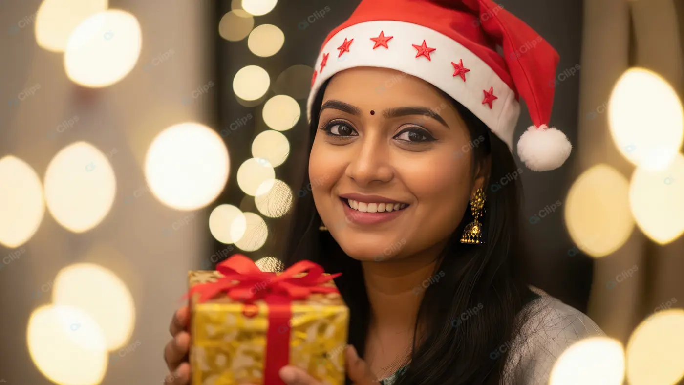 Indian Woman's Joyful Christmas Celebration