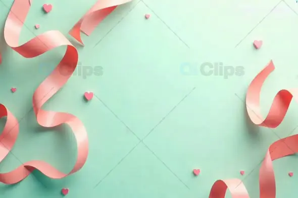Pastel Background with Flowing Pink Ribbons and Hearts