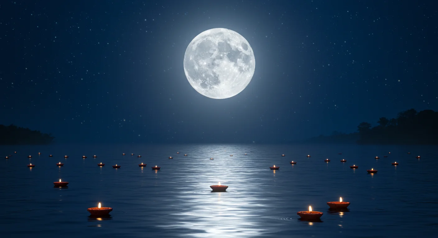Surreal Full Moon River Diyas | AIClips Fantasy Devotional Background