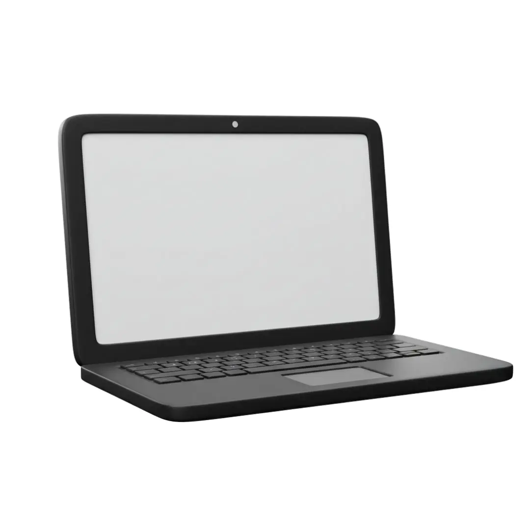 Sleek black laptop with blank white screen
