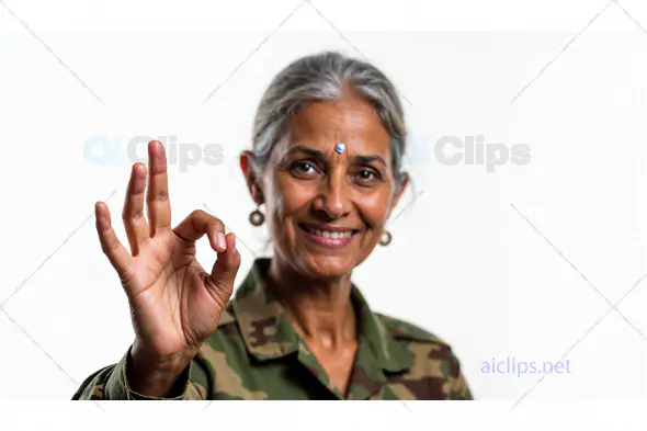 Indian Army Veteran Woman Giving OK Gesture