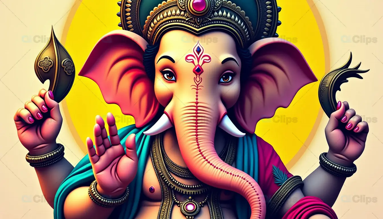 Vibrant Illustration of Lord Ganesha in a Traditional Pose