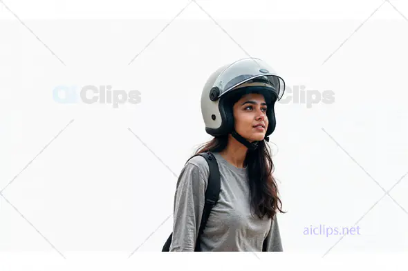 Woman in Helmet with Backpack