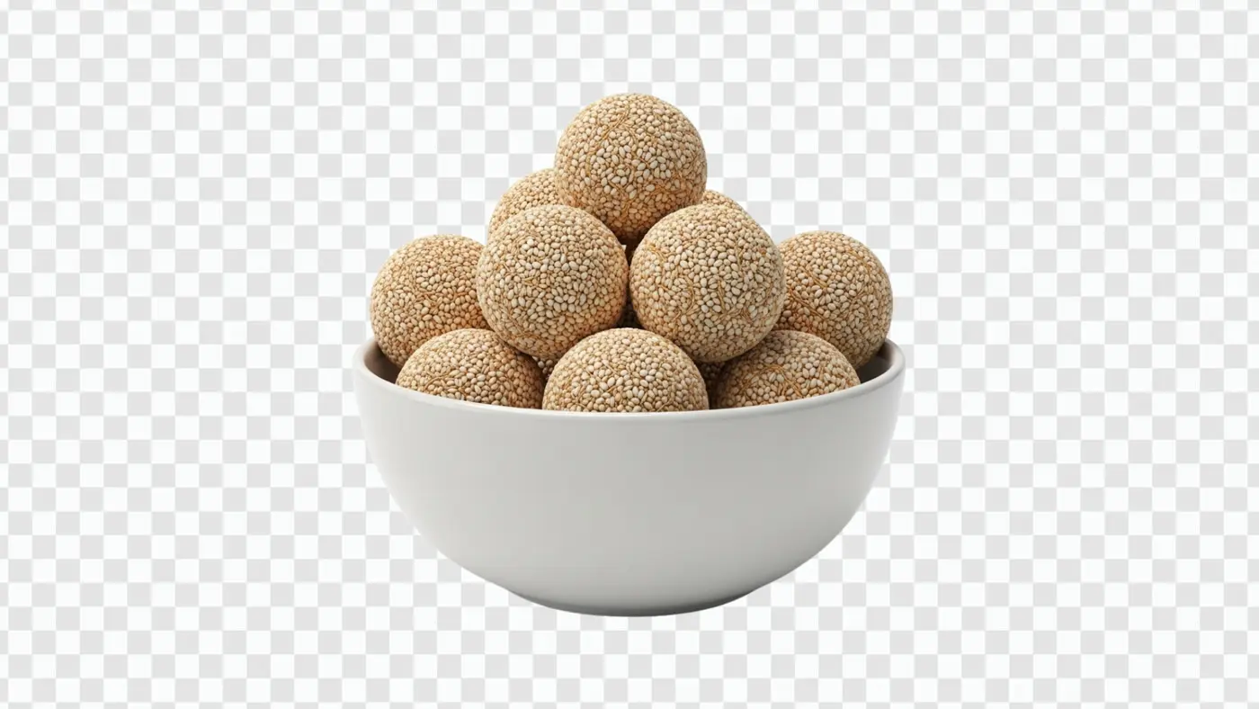 Traditional Indian Til Ladoo Sesame Sweets Bowl PNG