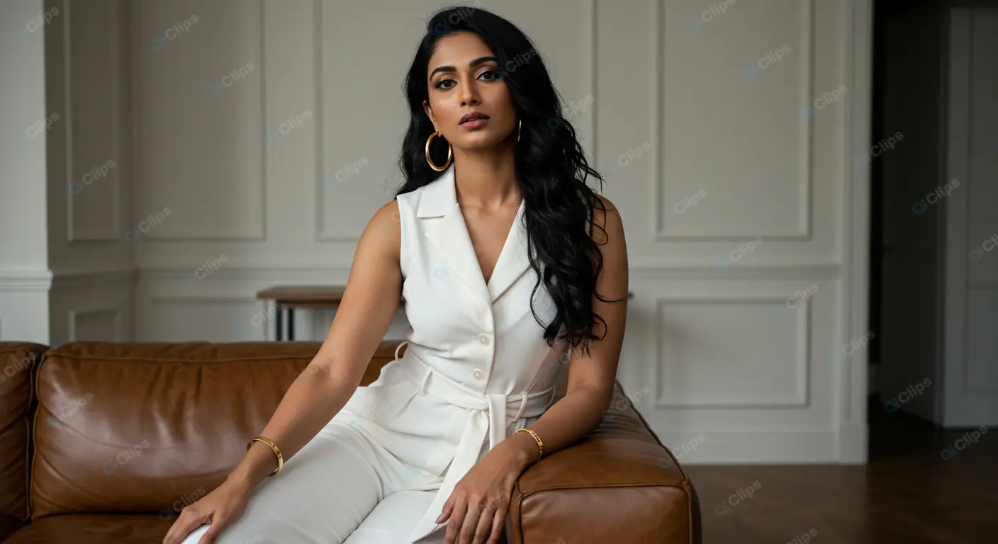 Elegant Confidence: White Ensemble Portrait