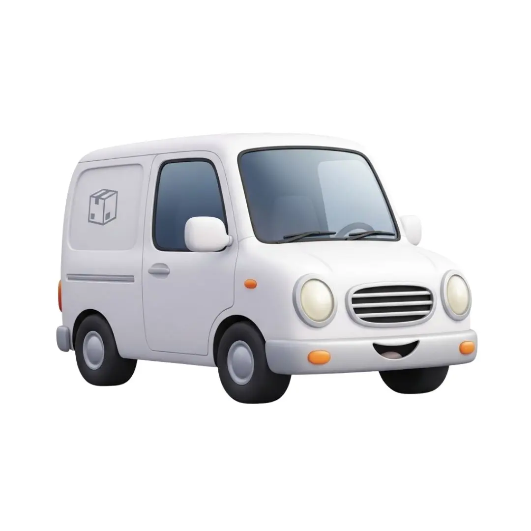 Smiling White Commercial Delivery Van Cartoon Clipart PNG