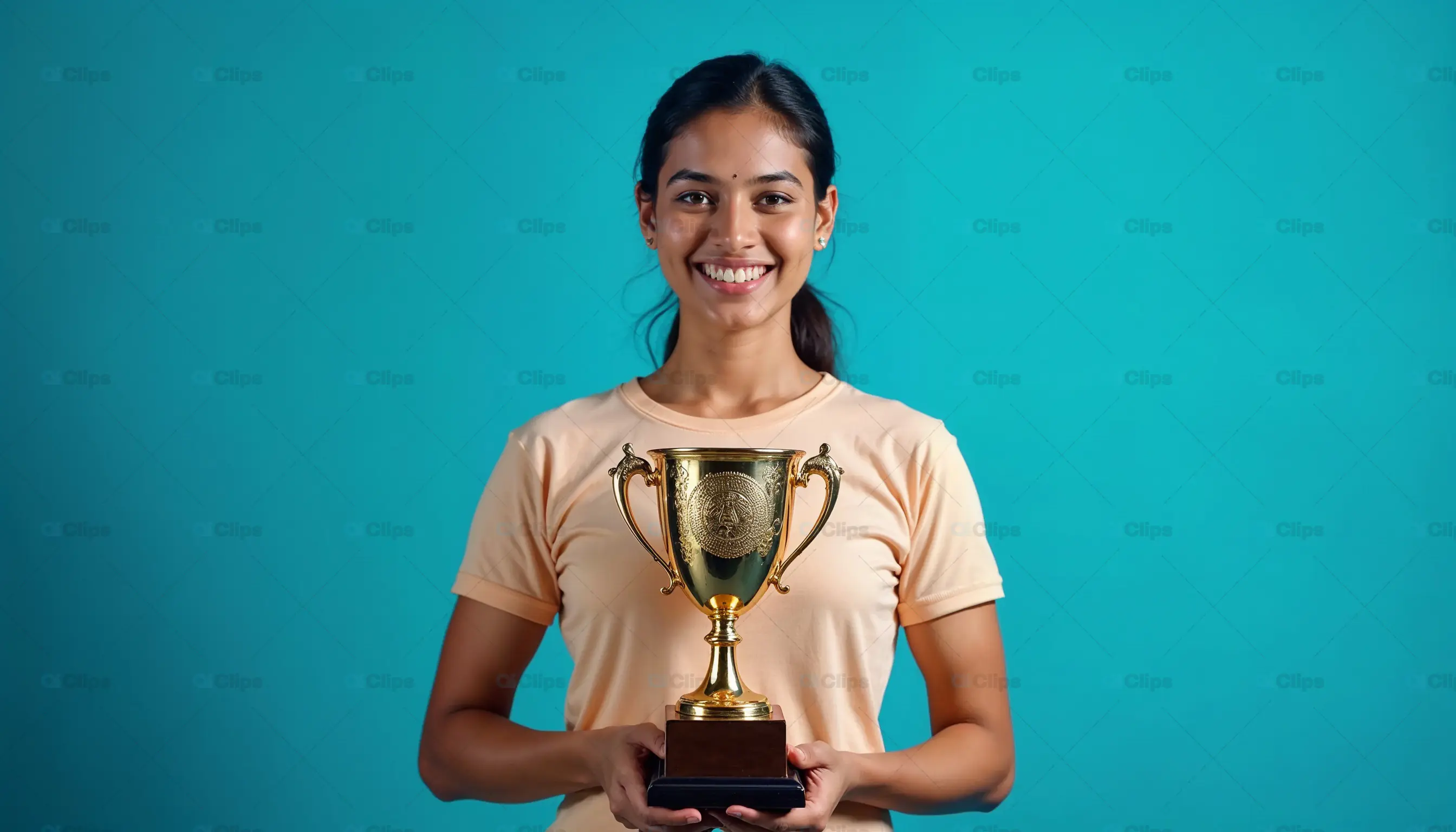 Proud Female Champion with Trophy