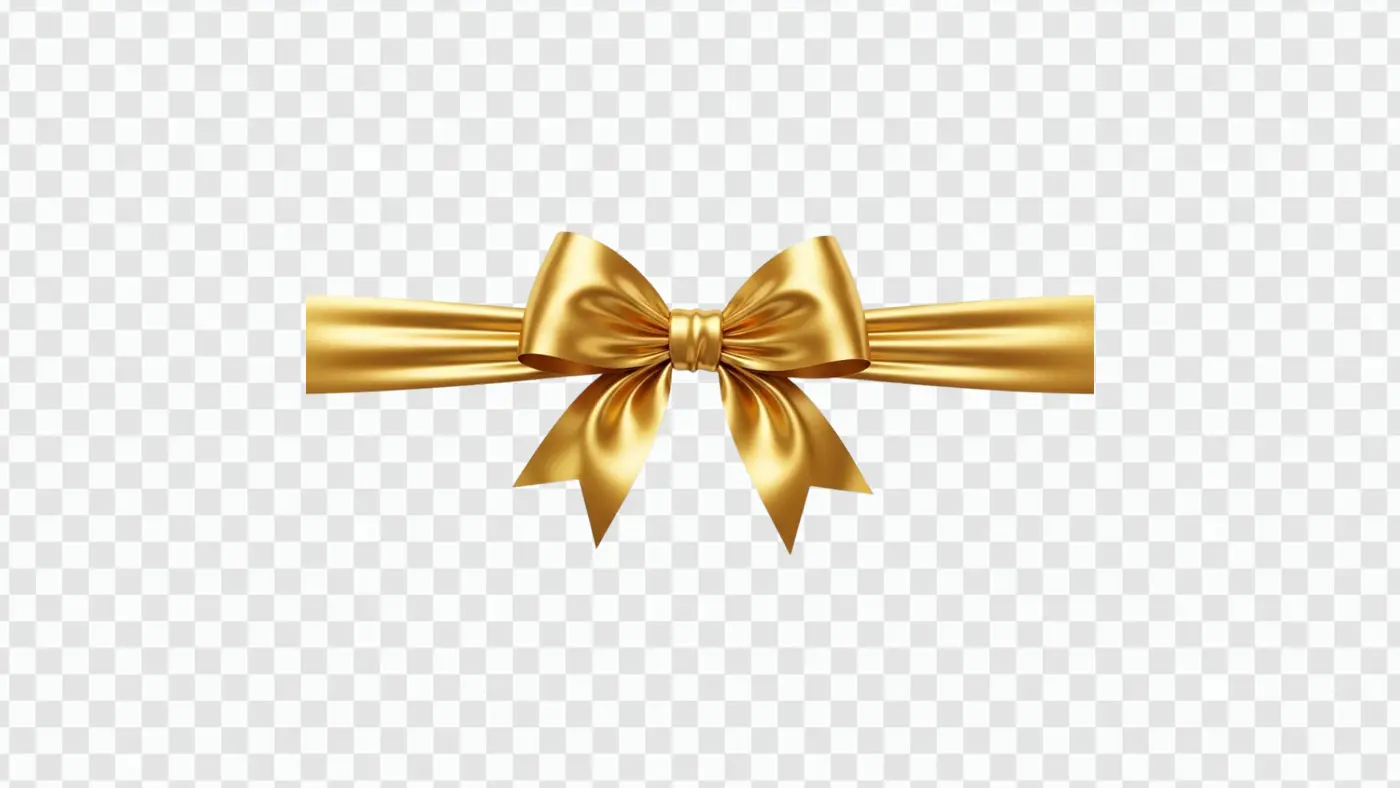 Luxurious Golden Satin Gift Ribbon Bow Clipart PNG