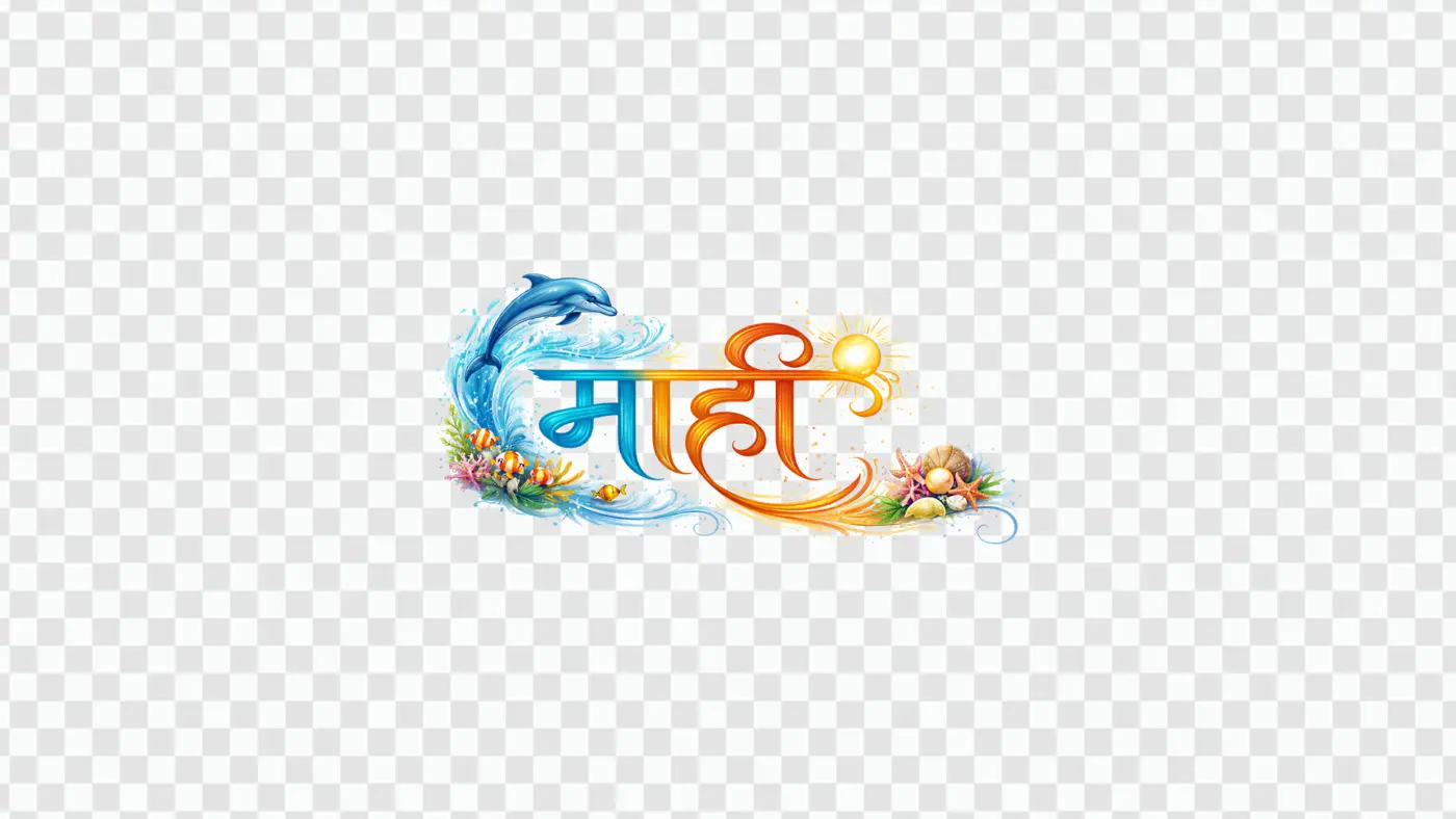 Maha Hindi Calligraphy with Ocean and Sun Clipart PNG