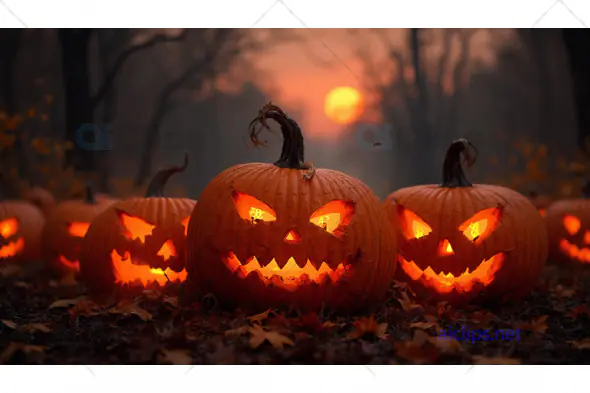 Spooky Halloween Pumpkin Patch at Sunset
