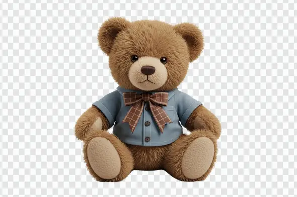 Adorable Fluffy Teddy Bear in Blue Shirt PNG Clipart