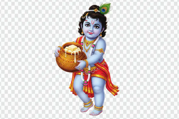 Playful Krishna Holding Butter Pot Clipart PNG