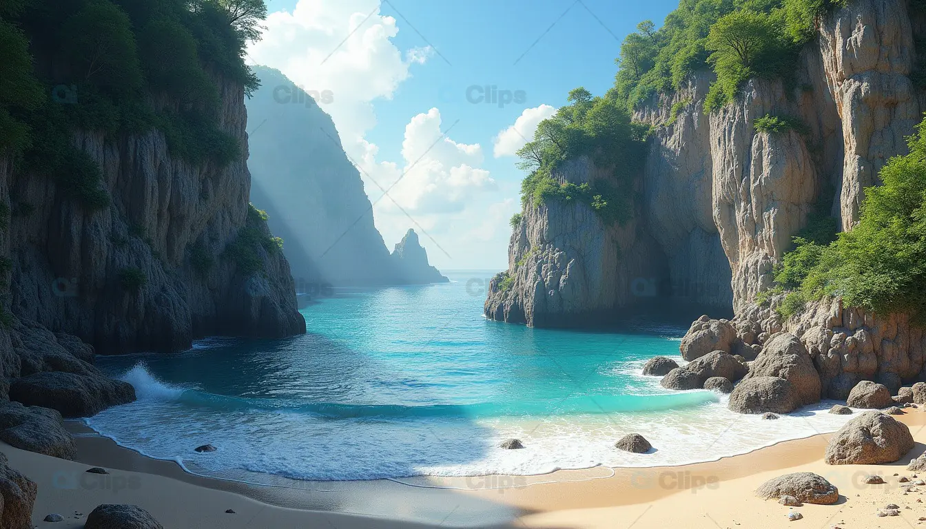 Hidden Cove with Turquoise Waters and Rocky Cliffs