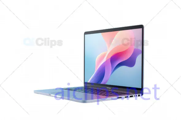 3D Model of a Modern Laptop with Pink and Blue Abstract Display