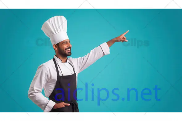 Smiling Chef Pointing in Uniform