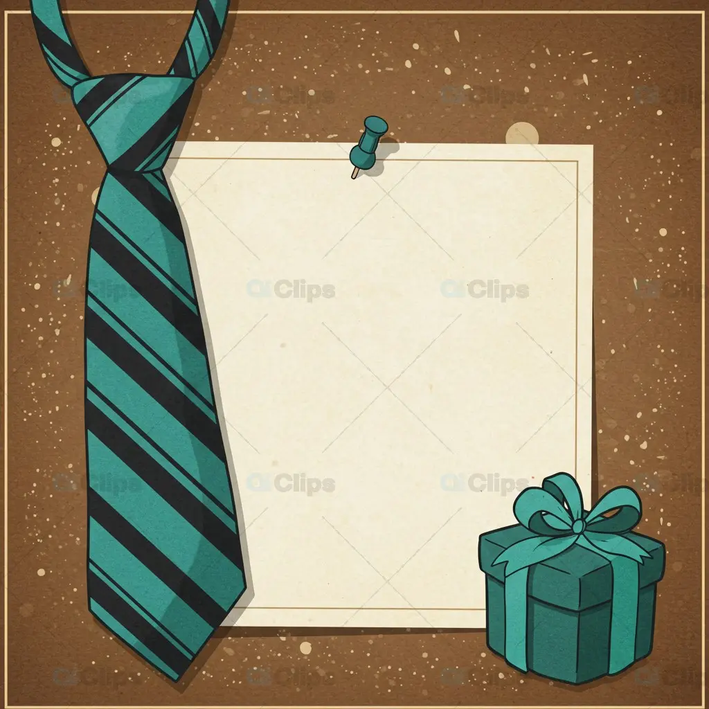 Father’s Day Greeting Card Mockup with Tie and Gift Illustration
