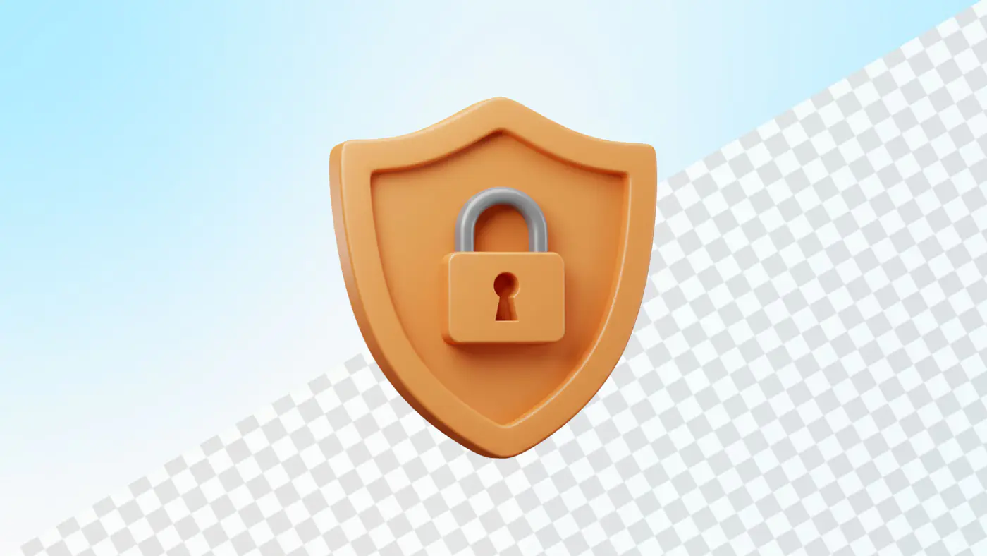 Orange shield with padlock security icon 3D
