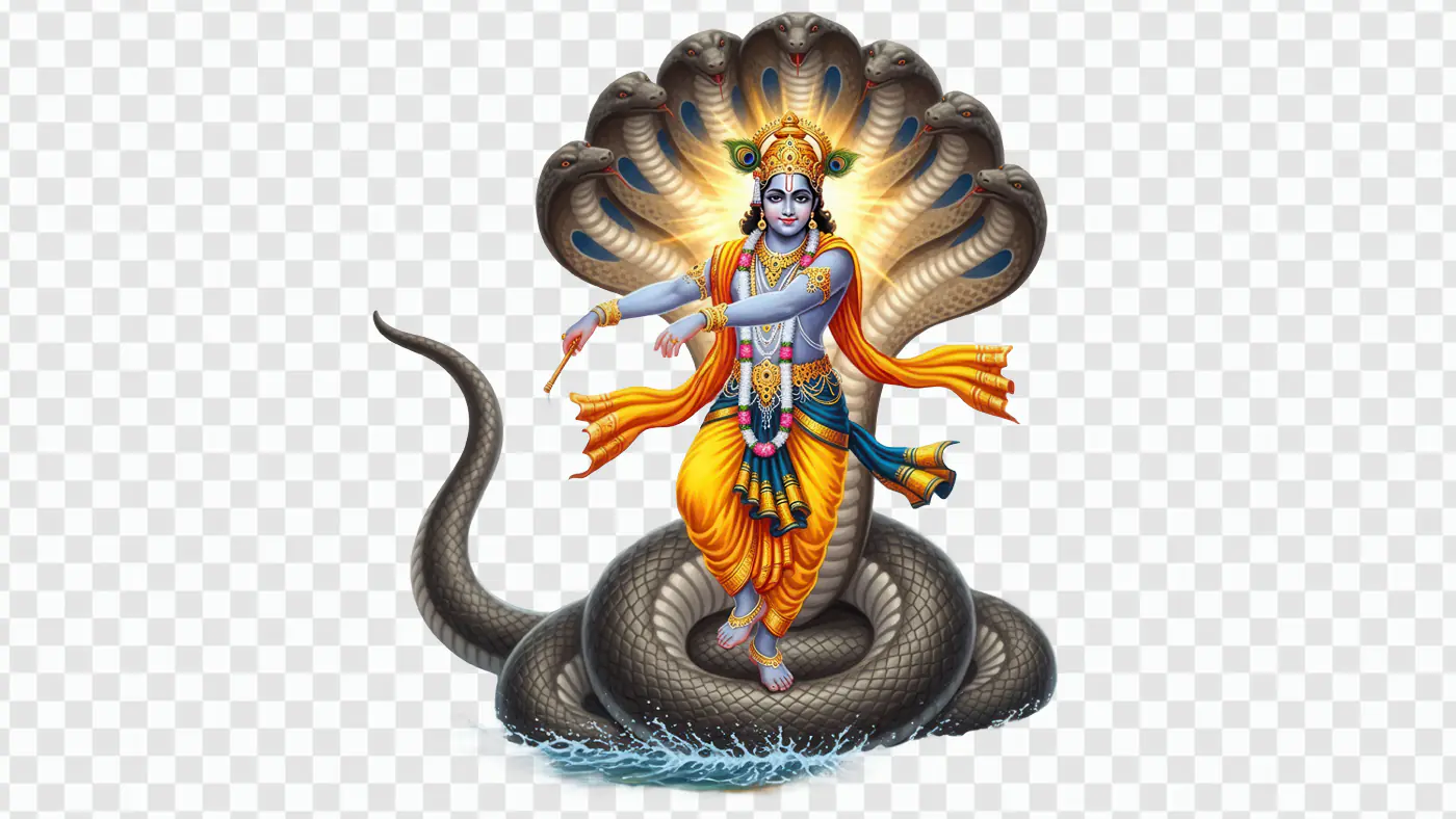 Majestic Vishnu Standing on Hooded Serpent PNG