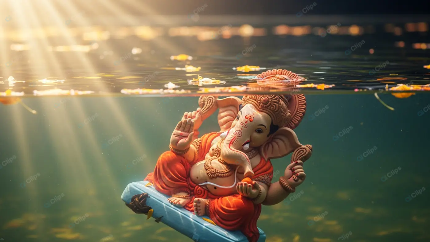 Submerged Ganesha: Radiant Underwater Farewell