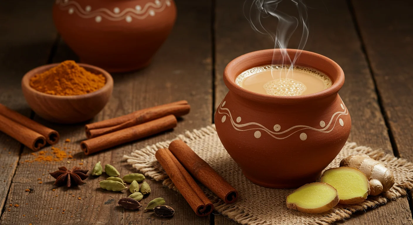Steaming Masala Chai in Clay Kulhad with Spices | Indian Tea Aesthetic | AIClips