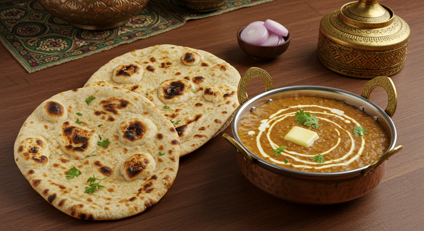 Dal Makhani and Butter Naan with Traditional Decor | Indian Cuisine Photo | AIClips