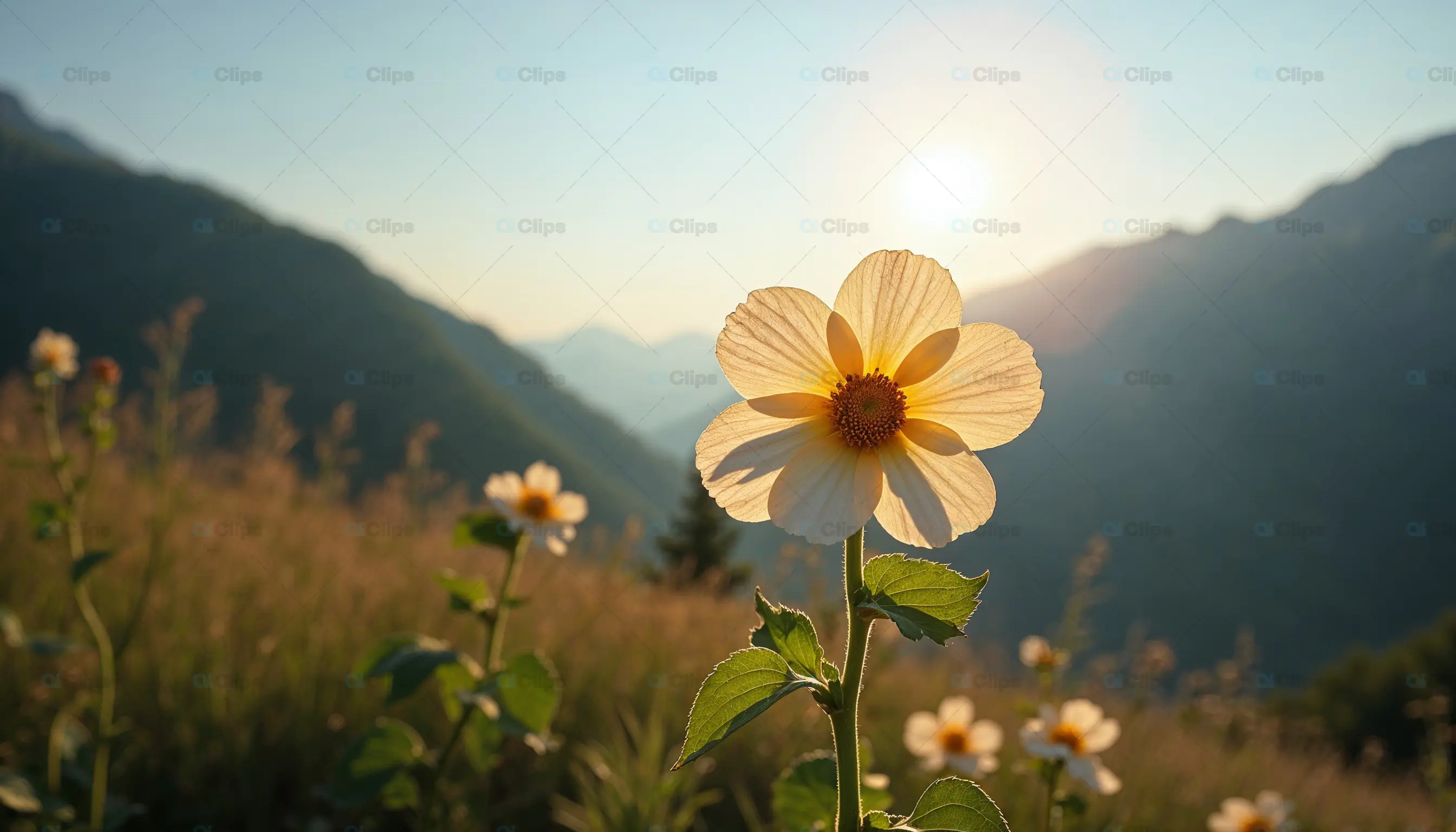 Yellow Flower in Mountain Sunset
