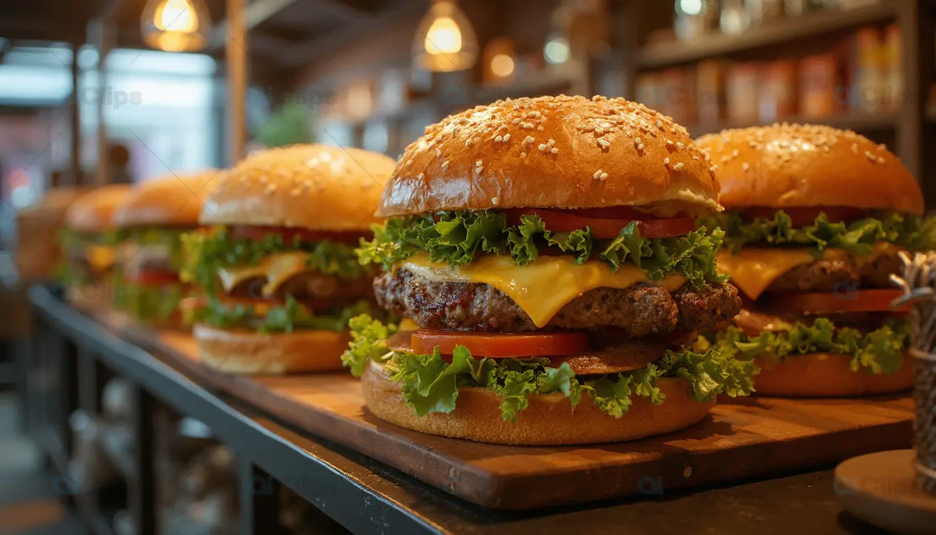 Juicy Cheeseburger on Wooden Counter