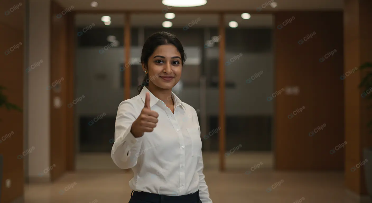 Confident Businesswoman Giving Thumbs Up