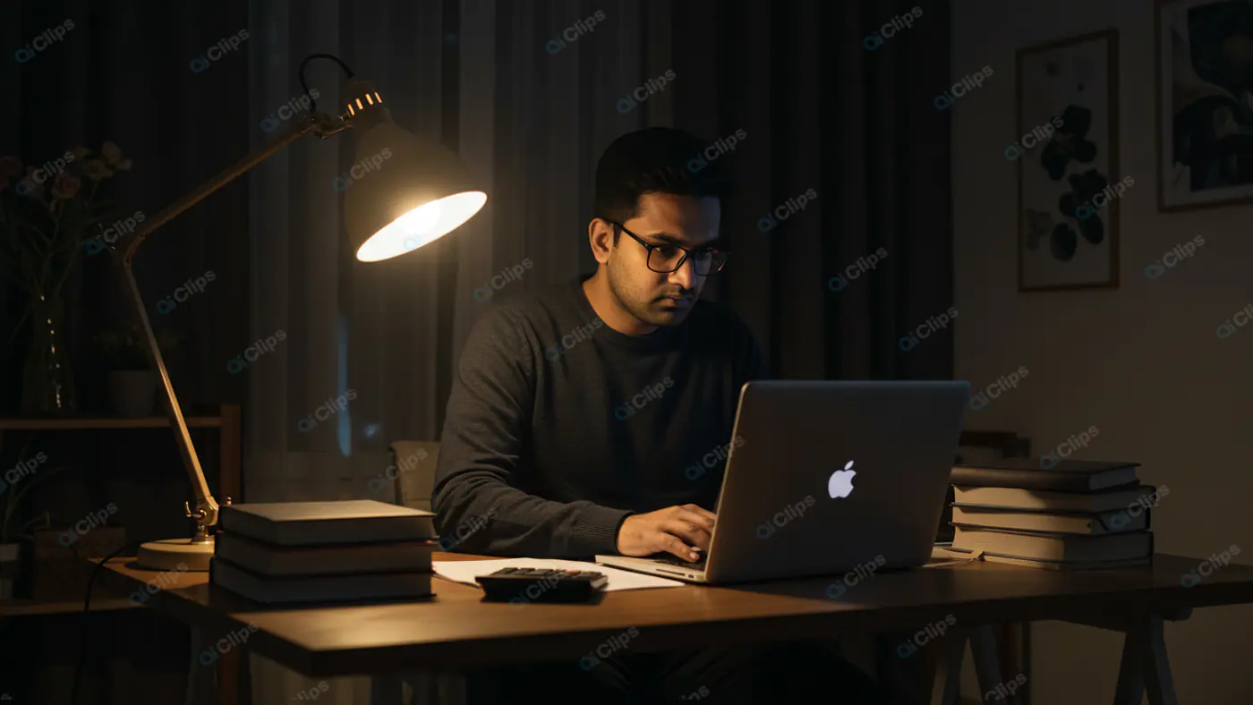 Late Night Man Working on Laptop