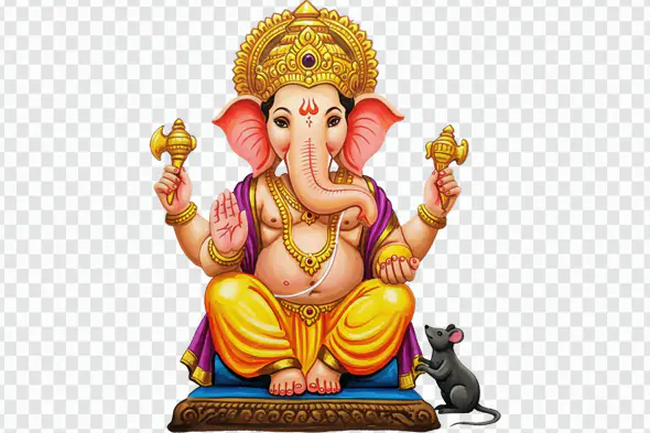Ganesha Hindu Deity with Mouse Companion PNG