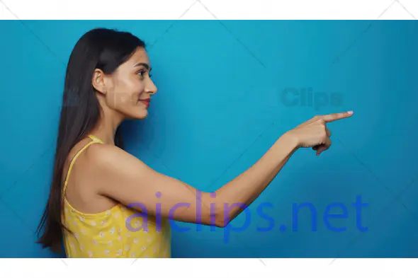 Woman Pointing Side Profile in Yellow Top