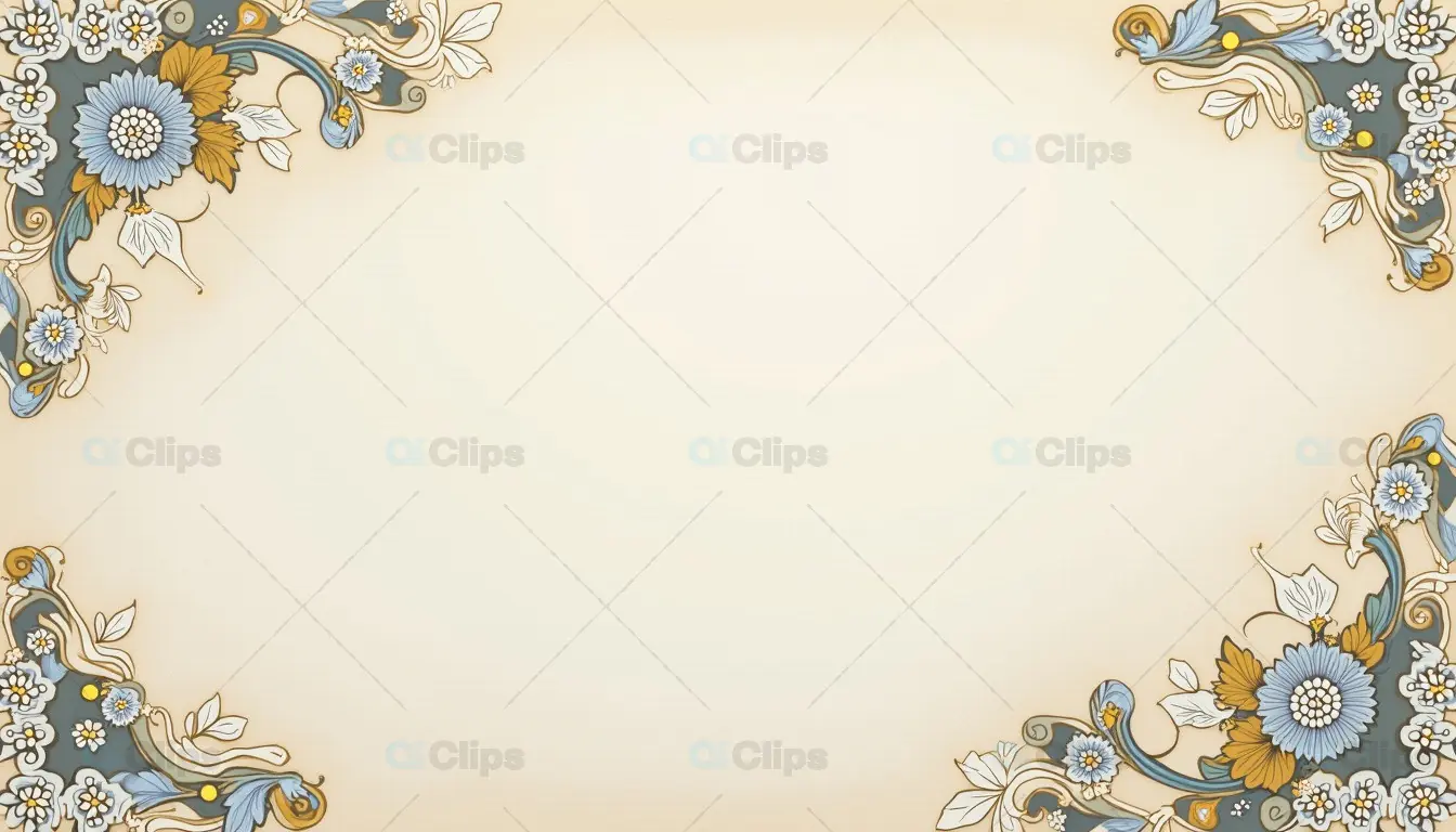 Vintage Floral Border Design with Gold and Blue Accents