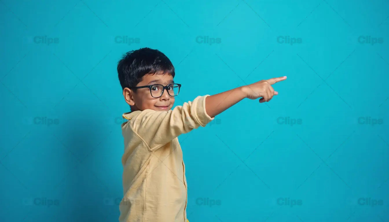Playful Boy Pointing with Glasses