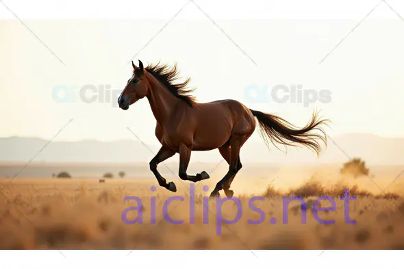Galloping Wild Horse in Desert Landscape