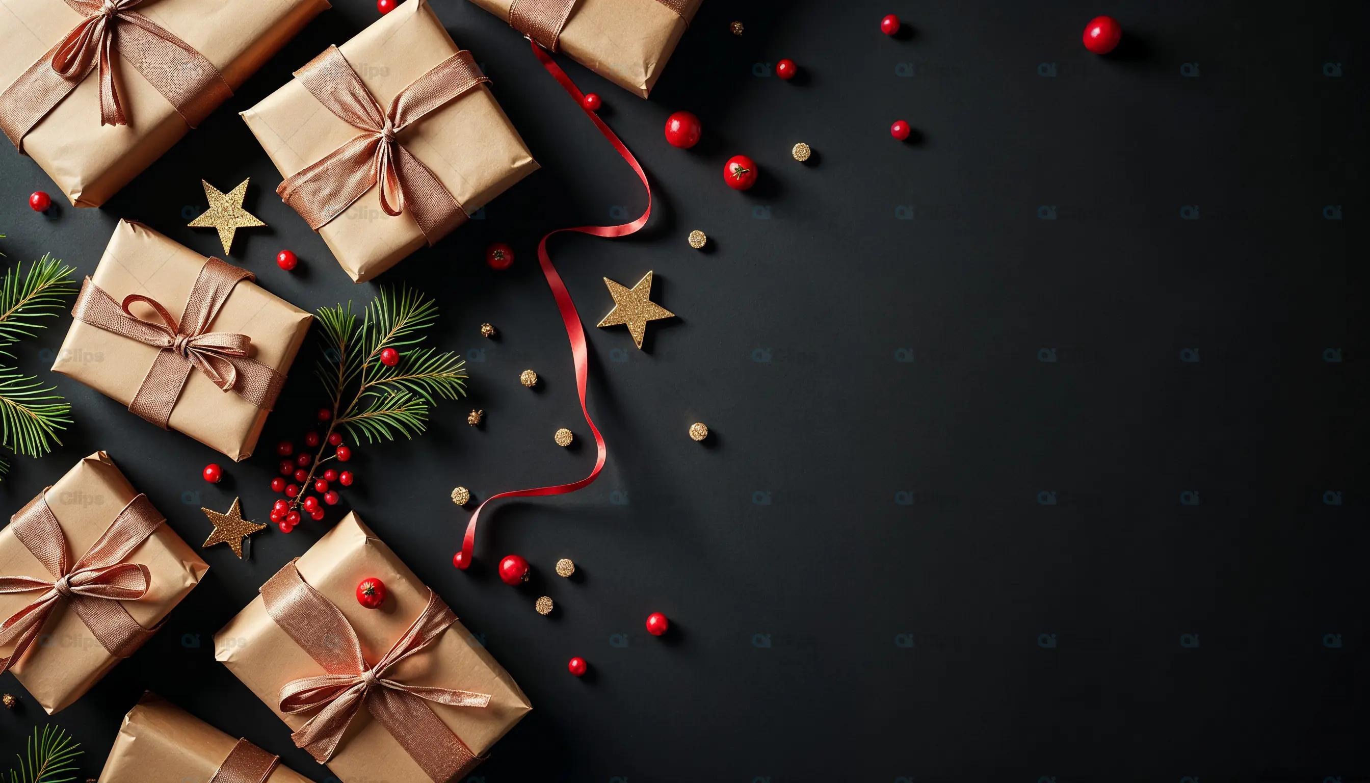 Christmas Gift Boxes on Black Background