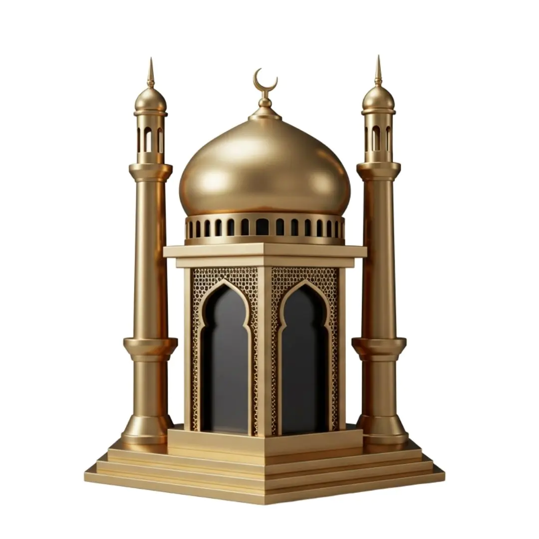 Golden mosque model with dome and minarets
