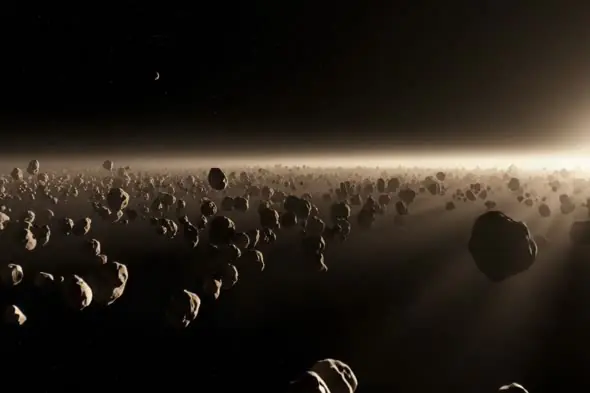 Asteroid Belt Flythrough in Deep Space