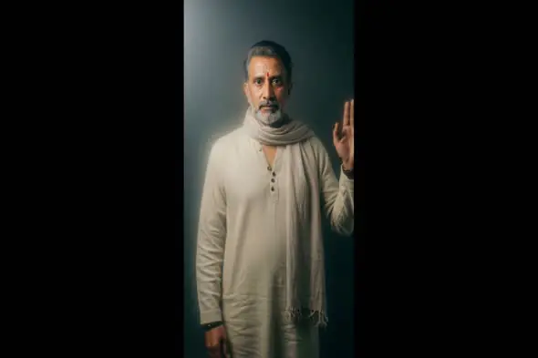 Expressive Mature Man in Traditional Attire