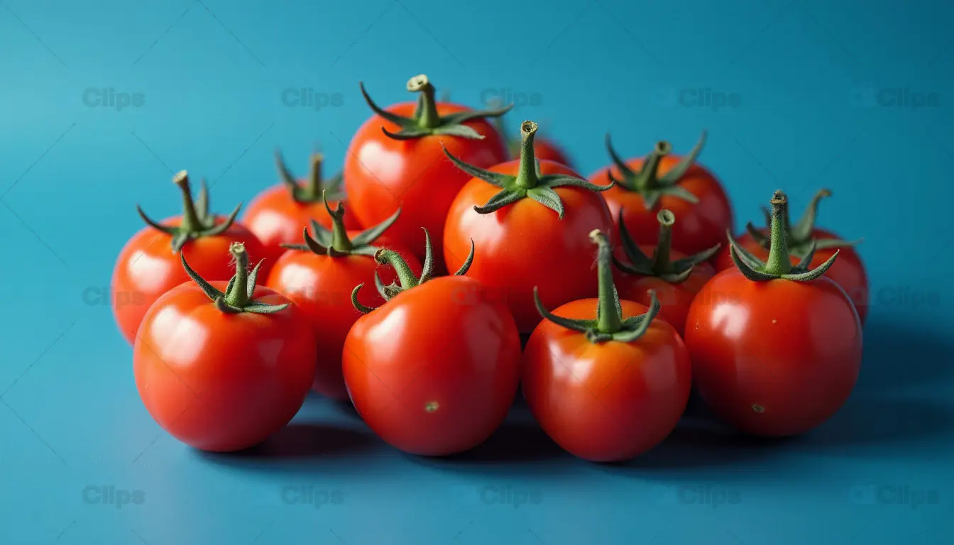 Fresh Cherry Tomatoes on Blue Background