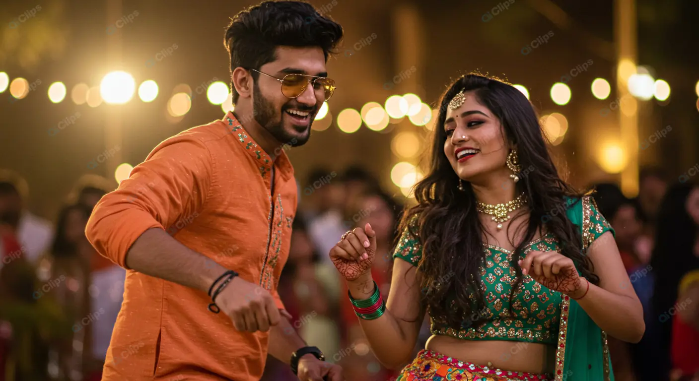 Festive Dance: Indian Couple in Traditional Attire