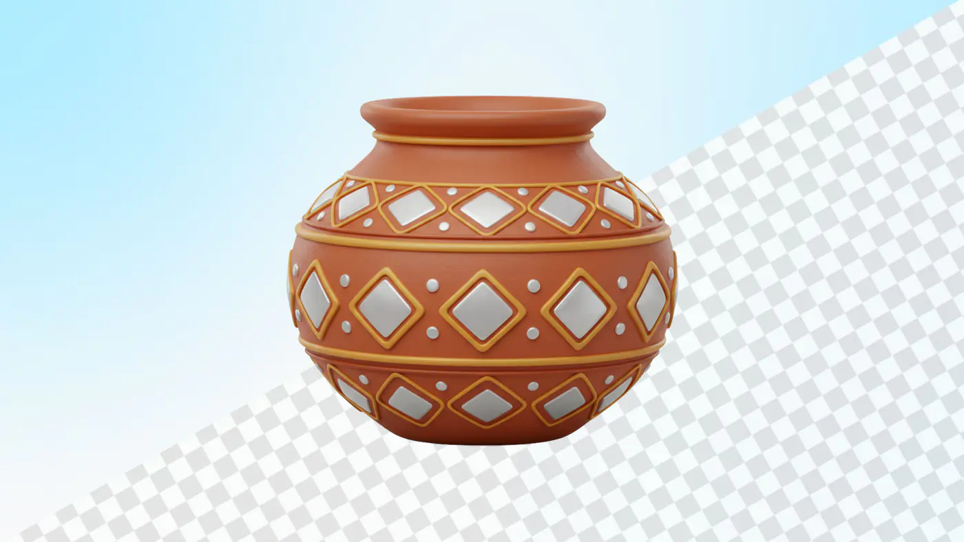 Terracotta pot with intricate diamond pattern decoration