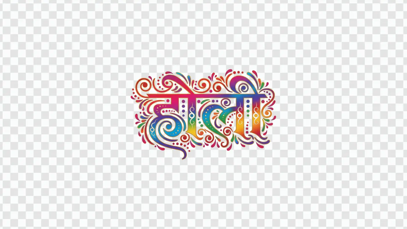 Colorful Holi Hindi Calligraphy Decorative Festival Text Clipart