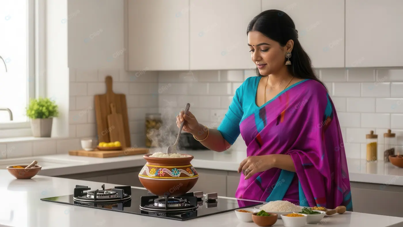 Indian Woman Cooking Traditional Meal