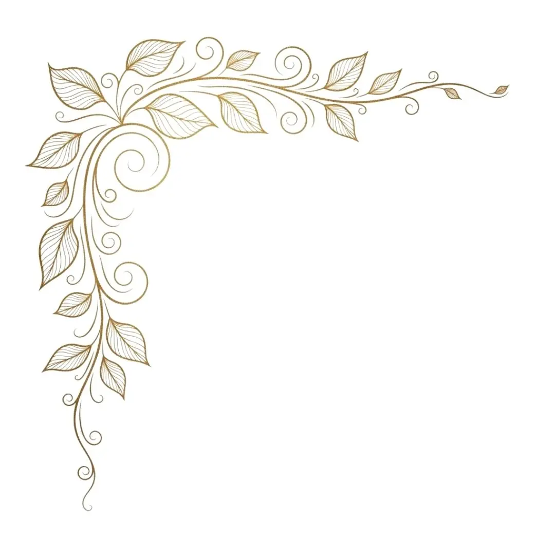 Elegant Golden Leafy Vine Corner Flourish Clipart PNG