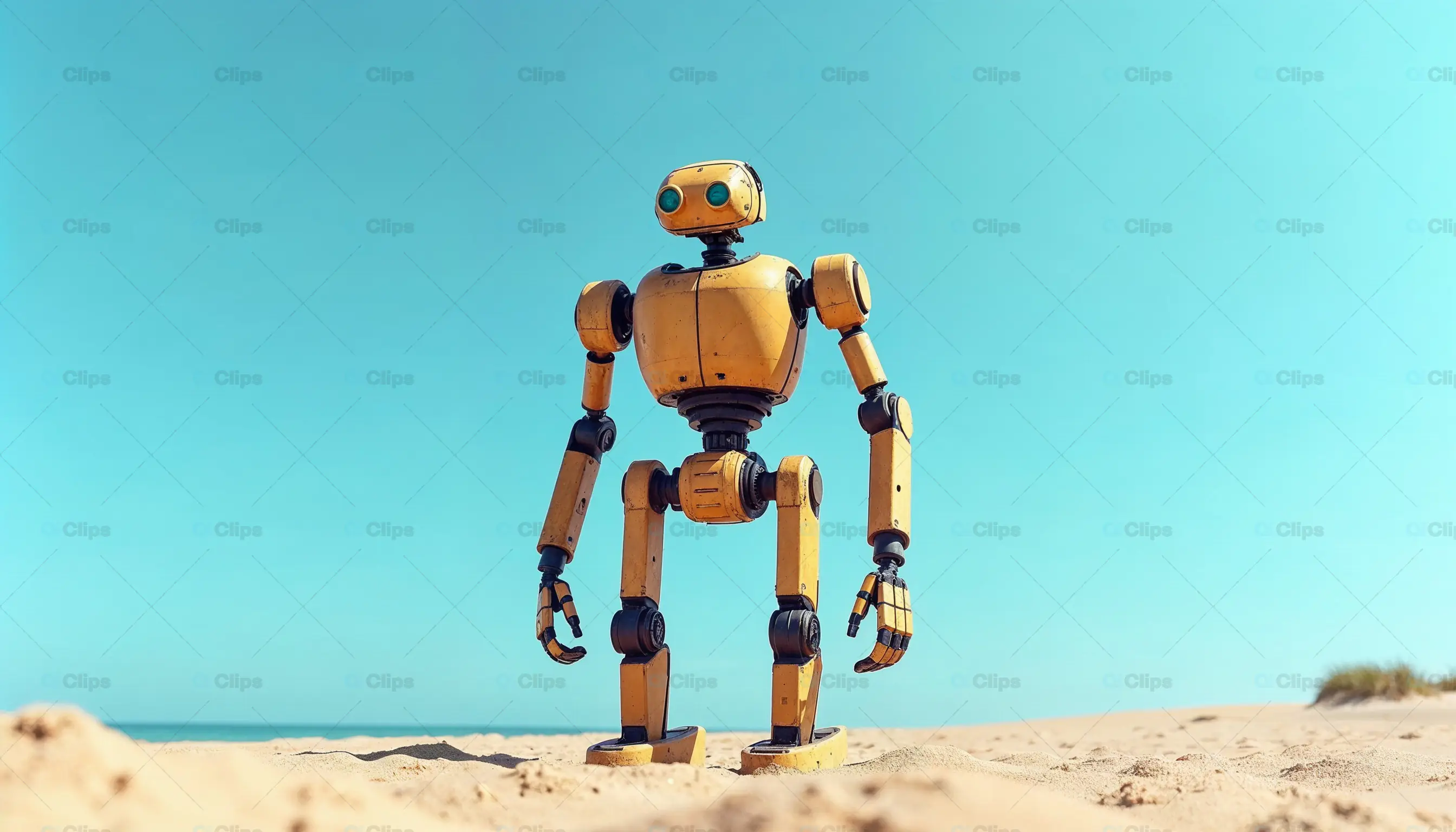 Yellow Robot on Beach