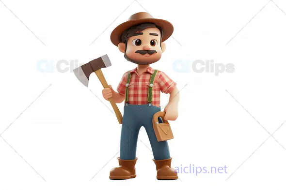 3D Lumberjack Avatar with Axe and Plaid Shirt