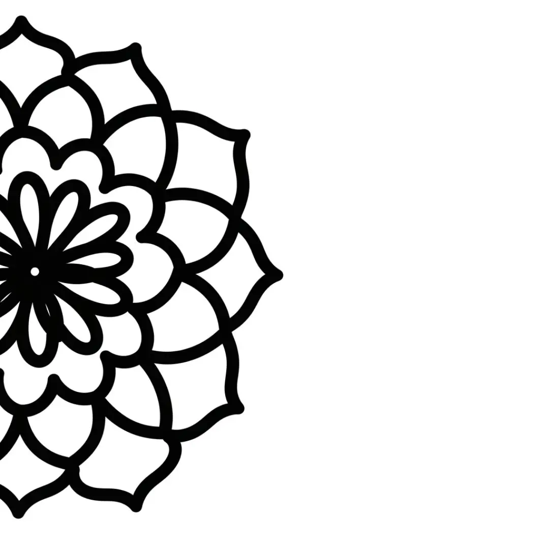 Elegant Black Floral Half Mandala Line Art Clipart