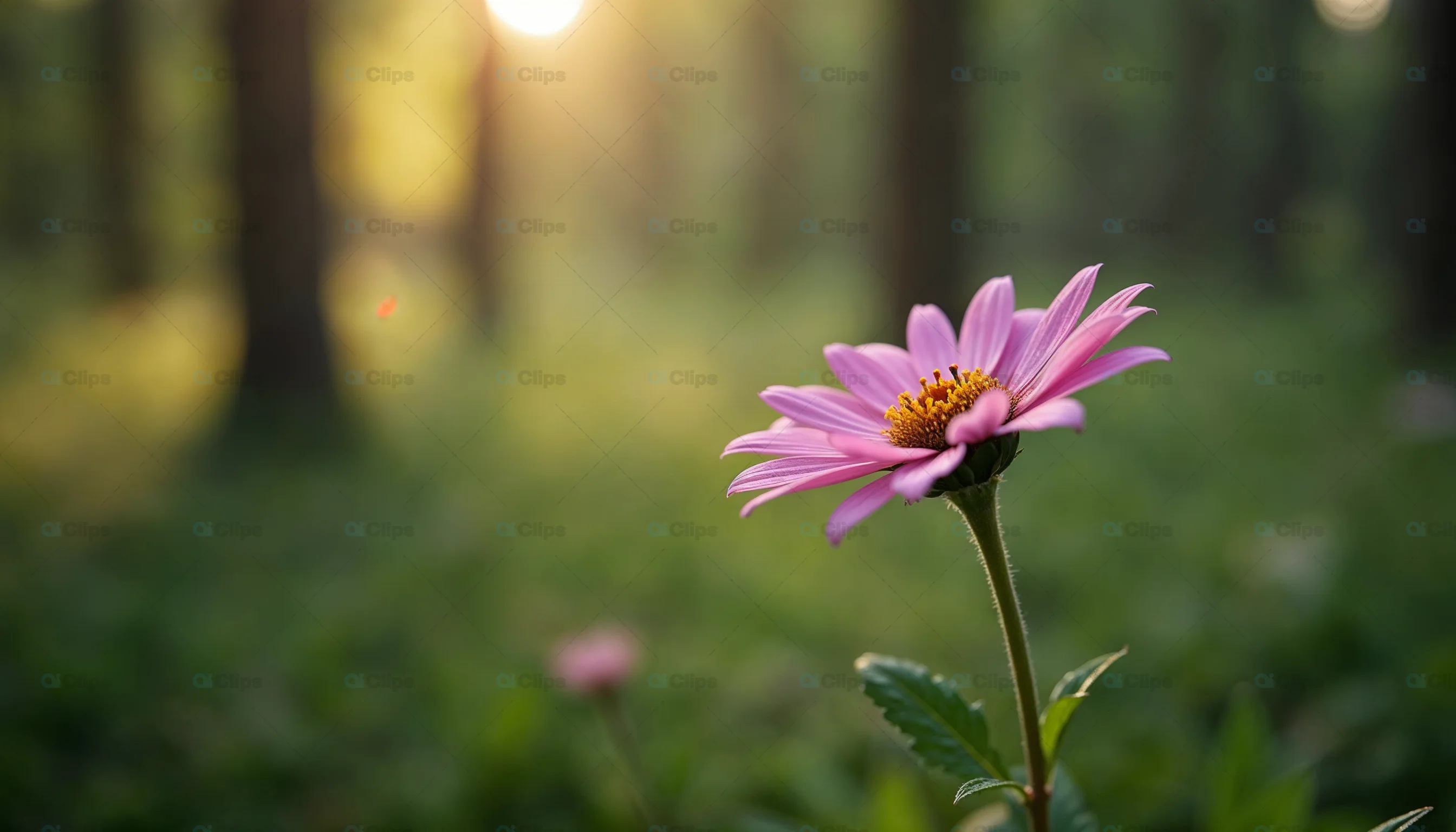 Pink Wildflower in Sunlit Forest